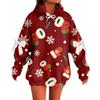 Ladies' Christmas Printed Bow Long Sleeved Loose Fitting Headband With Rope Hooded Sweatshirt Top