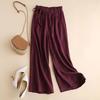 Women's Summer High Waist Wide Leg Pants Elastic Side Tie Casual Cropped Trousers