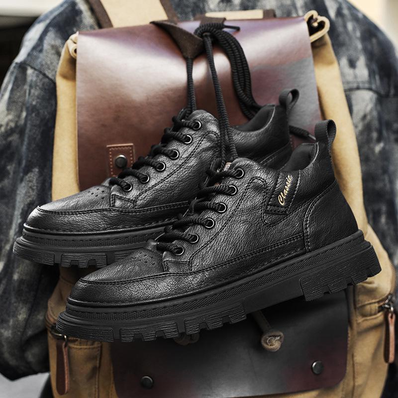 High-top Board Shoes Men's Autumn and Winter Versatile Retro Casual Tooling Shoes Non-slip Soft Sole Leather Surface Sports Martin Boots Men