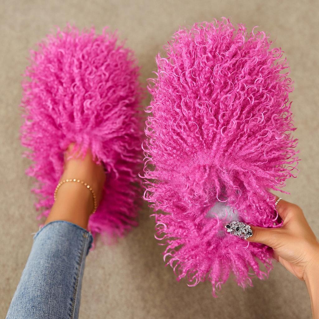 Fashion New Women's Wool winter Slippers Wool Home Warmth Flat Bottom Non slip Sleeve Durable Sandals Fashion Large size Slippers 36-46