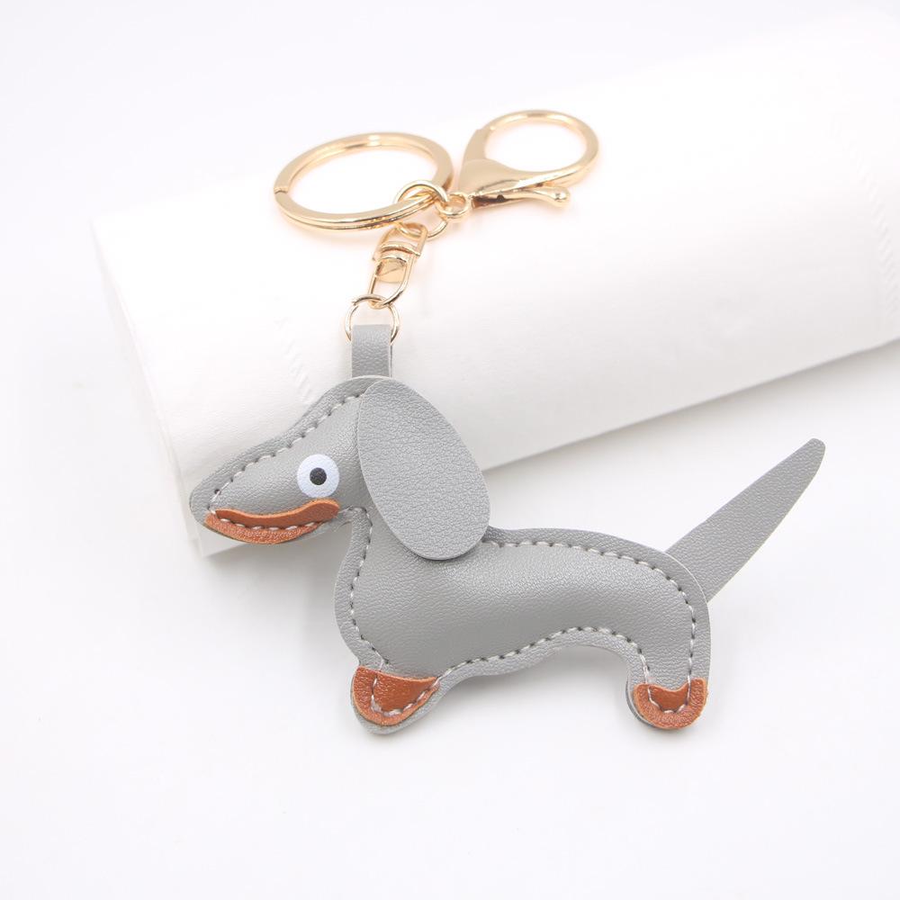 Charm de Couro Dachshund Desenho Animado em Estoque, Chaveiro de Cachorro e Acessório para Capa de Celular