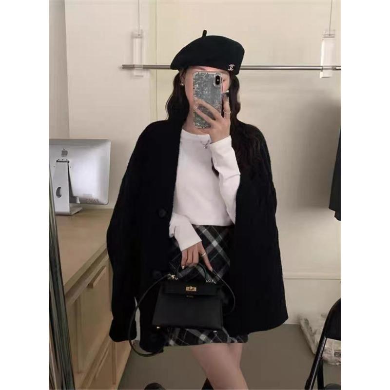 

YYFS Женская мода Повседневный Осень Зима Однотонный Принт Длинный Рукав V-образный Вырез Свитера Size: One Size чёрный