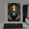 Metal Sculpture Gorilla King Canvas Painting Print Golden Lion Tiger Deer Bull Poster Art Animal Statue Picture Wall Decoration