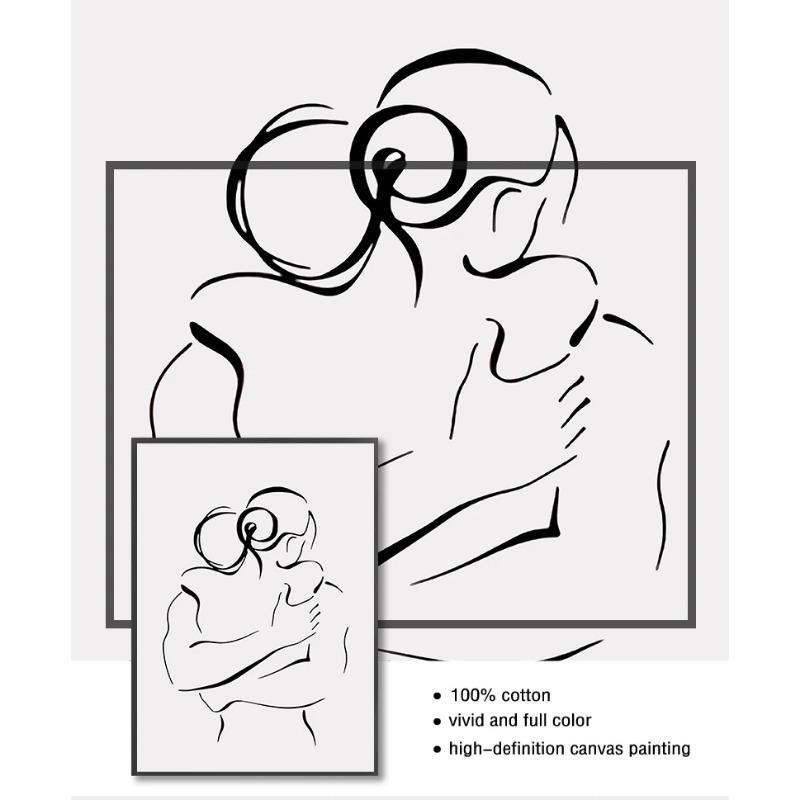 Romantic Love Couple Line Plakáty Líbání Objímání Držet se za ruce Malba na plátně a tisky Nástěnné obrazy do obývacího pokoje