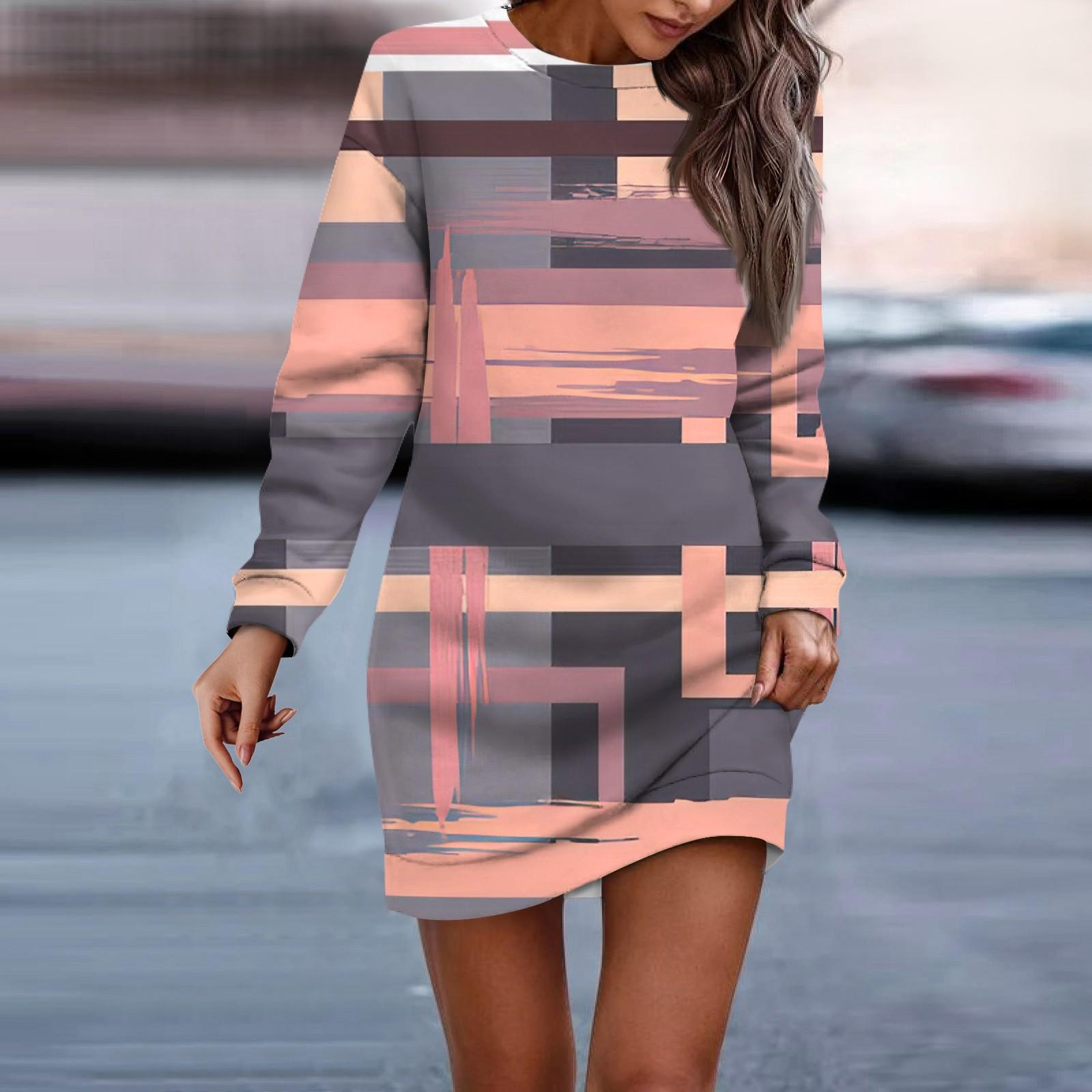 

Женское платье-свитер с круглым вырезом и полосатым рисунком, длинными рукавами и бедрами S тёмно-синий