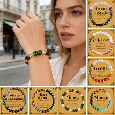 Bracelet Sustainable Natural Faux Crystal Stretchy Bracelet with Four Healing Stones Rose Quartz Bracelet