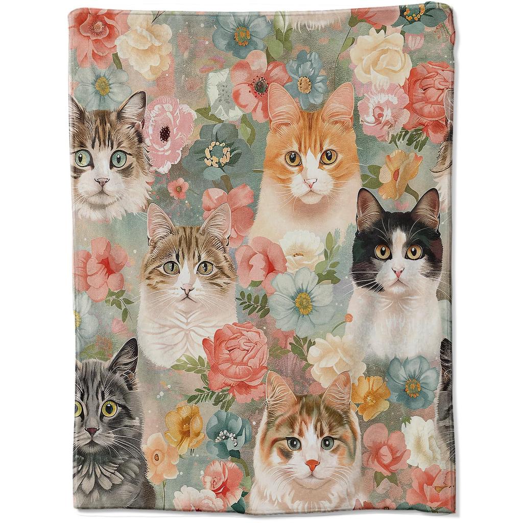 Cute Cat Flannel Digital Print Blanket Sofa Blanket Office Nap Blanket