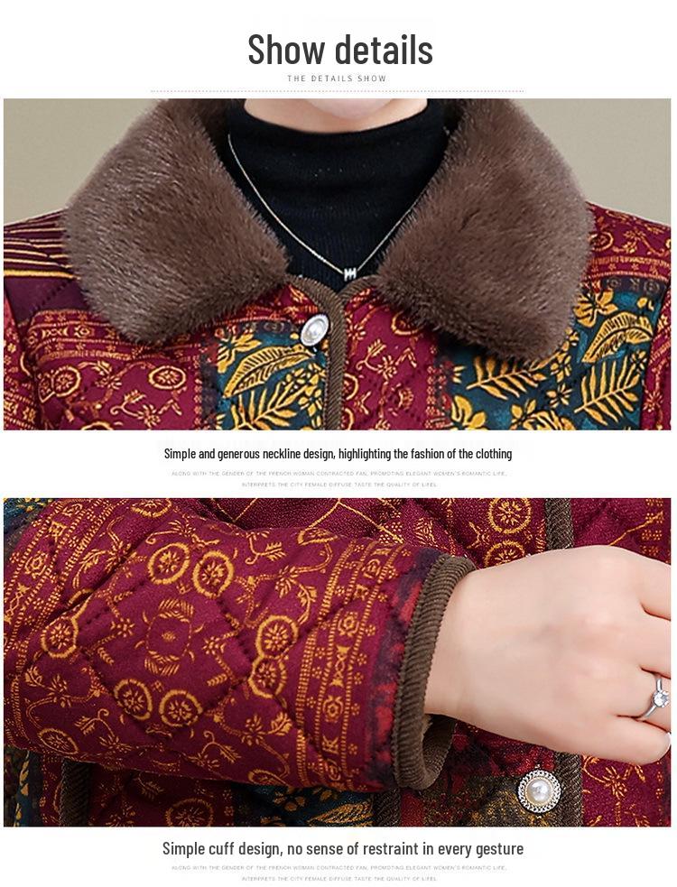 Velvet-Lined Winter Cotton Coat & Pants Set for Moms