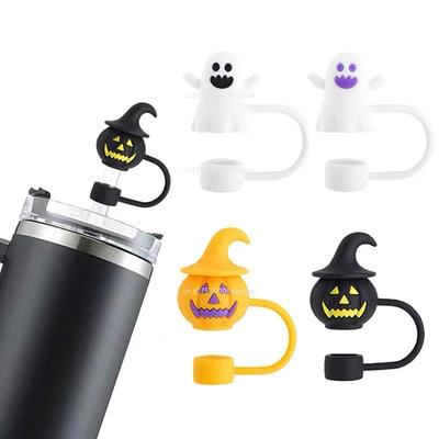 Cartoon Pumpkin Ghost Silicone Straw 8-10mm Straw Covers for Cup Drinking Dust Cap Straw Tips Cover Halloween Cup Accessories