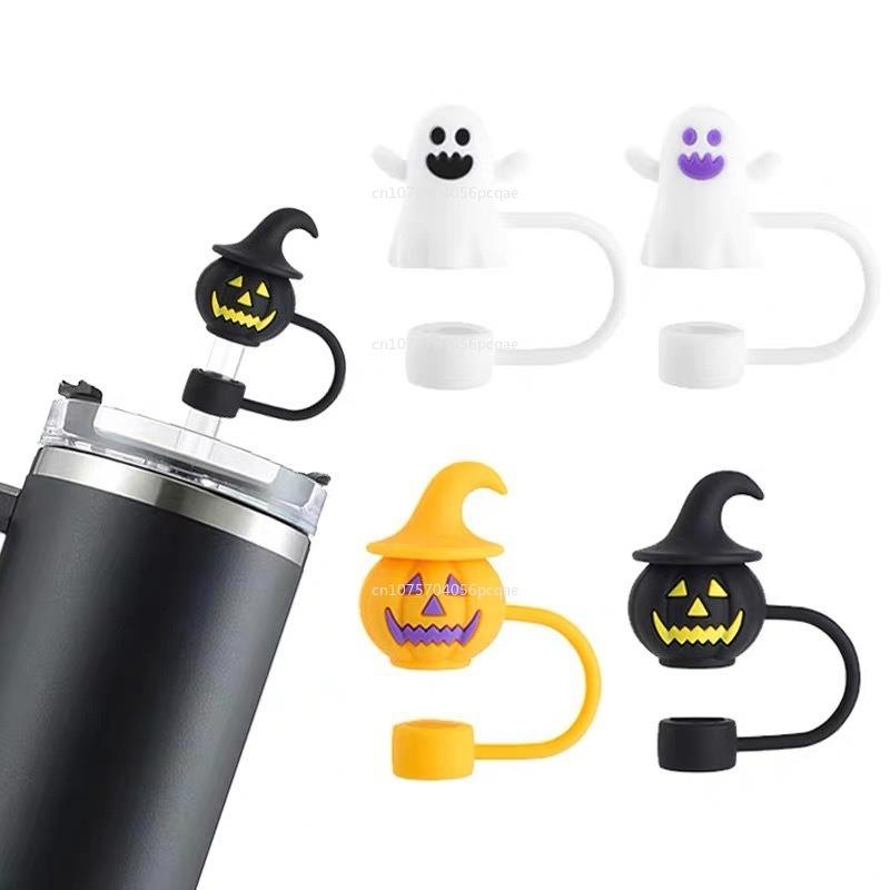 Cartoon Pumpkin Ghost Silicone Straw 8-10mm Straw Covers for Cup Drinking Dust Cap Straw Tips Cover Halloween Cup Accessories