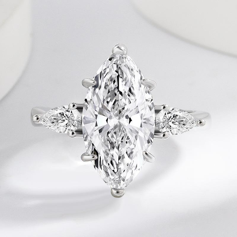 925 Sterling Silver Luxury Paved 8 Carat Marquise Shape High Carbon Diamond Wedding Band for Women Engagement Bridal Jewelry Wholesale