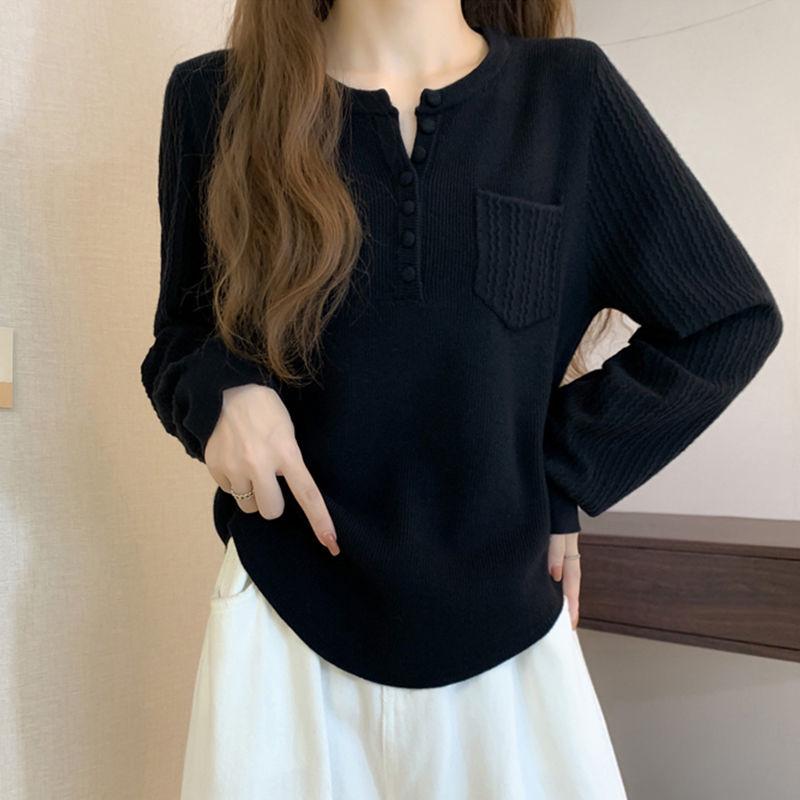 

Plus Size Chic Knitwear: Slimming Straight Shoulder Sweater for Women - Autumn/Winter European Style M (90-100 kg recommended) чорний