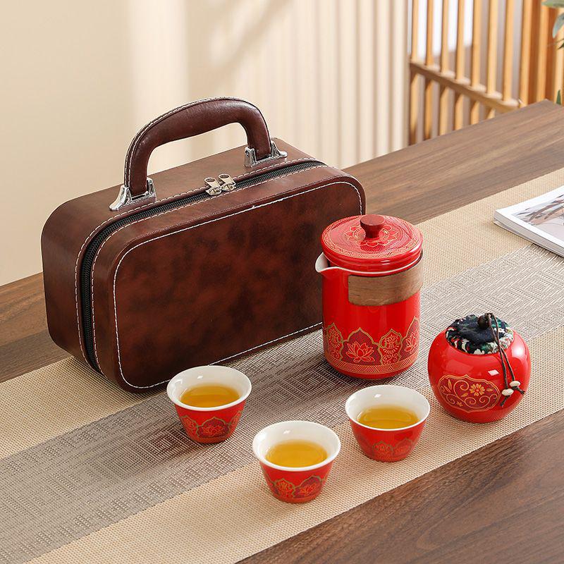 Portable Ceramic Gaiwan Tea Set - Customizable Chinese Style for Outdoor Camping, Business Souvenir with Logo.
