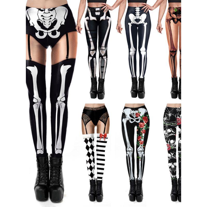 Halloween 3D Skull Print Pants Halloween 3D Skull Print Ankle Tight Leggings