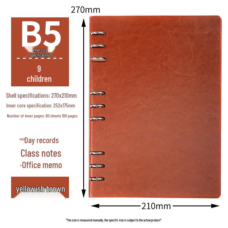 A5/B5 Retro Leder Notizbuch mit Ringbindung und herausnehmbaren Blättern - 9/6-Loch, Verdickter Hardcovereinband