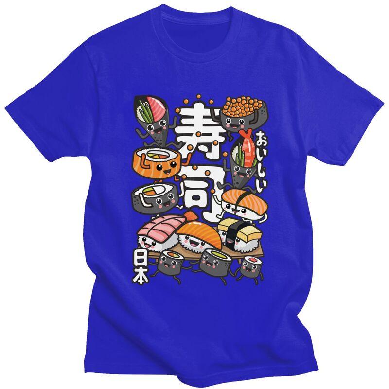 Custom Kawaii Manga Japan Sushi T Shirts for Men Pure Cotton Tee Tops Tshirt ShortSleeve Fashion Tshirt Clothing