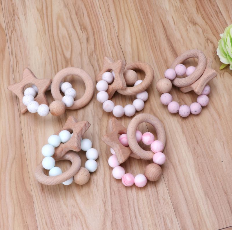 Buy Baby Teether Rings Beech Wood Teething Ring Bracelet Silicone