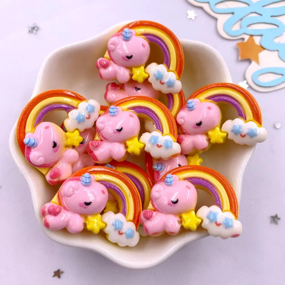 

10 шт. Смола Каваии Красочный Мультяшный Радужный Единорог Плоская Спинка Камень Фигурка Рождественский Декор Скрапбук DIY Аксессуары для Бантов