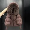 Spot populární zimní mývalí kožušina velký kožušinový límec s kapucí péřová bunda dámská středně dlouhá zesílená teplá pletené rukávy