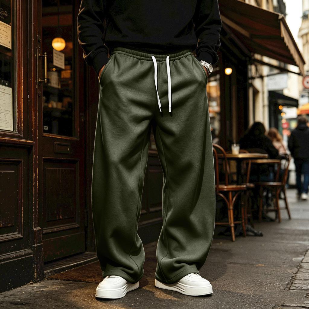 Herren - Gefütterte Jogginghose, Farbe Locker Geschnitten Gerade Beine mit Elastischem Bund für den Winter