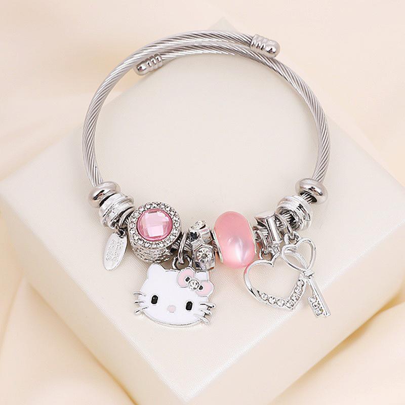 Hello Kitty Rosa Pandora Armband - Niedliches Cartoon-Katzen-Charme-Bügelarmband Schmuck