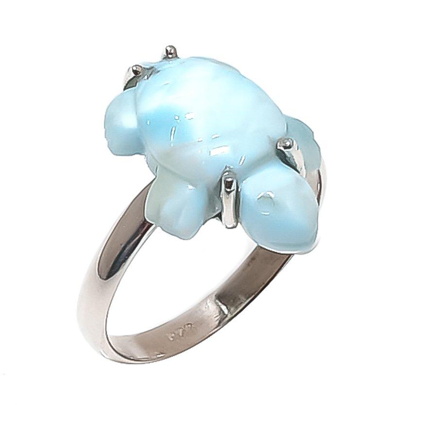 

Natural Larimar Gemstone Handmade 925 Sterling Silver Jewelry Ring Size 5.5 O1d02