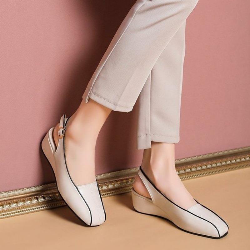 French Leather Women Shoes New High Quality Oxfords Slip on Sandals for Women Trendy Retro Slope Heel Casual Shoes Spring Autumn