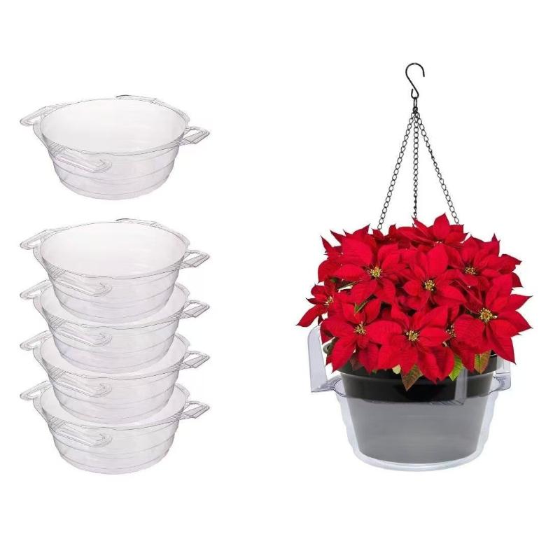 5Pcs Clear Round Plastic Hanging Plant Tray With Built-In Hook Drip Base For Indoor & Outdoor Hanging Baskets 8In 10In 12In