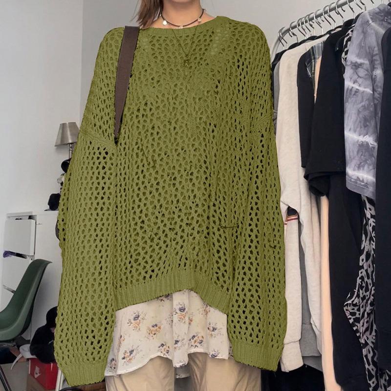 Harajuku Lochmuster Strickpullover Rundhalsausschnitt Herbst Vintage Fee Grunge Oberteil Mode Retro Pullover