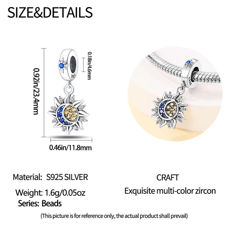 S925 Silver Plated Sun Moon Pendant Charm for Bracelet DIY Jewelry Gifts Birthday Present for Her