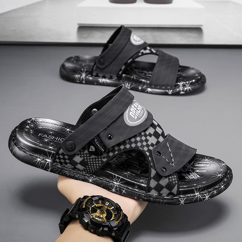 

Летняя новая корейская версия модные универсальные повседневные мужские сандалии сшитые классные тапочки большого размера мужская пляжная обувь tide 38 чёрный