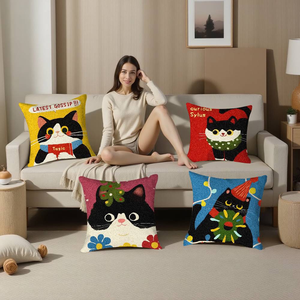 Cartoon Cat Cute Pillow Case Sofa Living Room Bedroom Double-sided Printing Square Cushion Nap Time Pillow Case