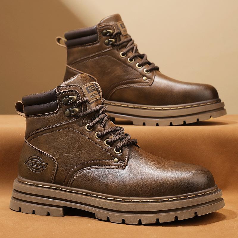 Martin boots shoes men's rhubarb boots autumn and winter high-top tooling shoes men's waterproof and non-slip boots men's