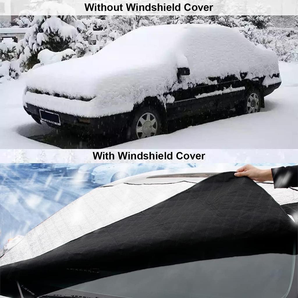 Car Windshield Snow Cover With 4 Layers Windproof Protection Defense Frost Sunlight, All Weather Winter & Summer Front Window Automotive Covers Sun &