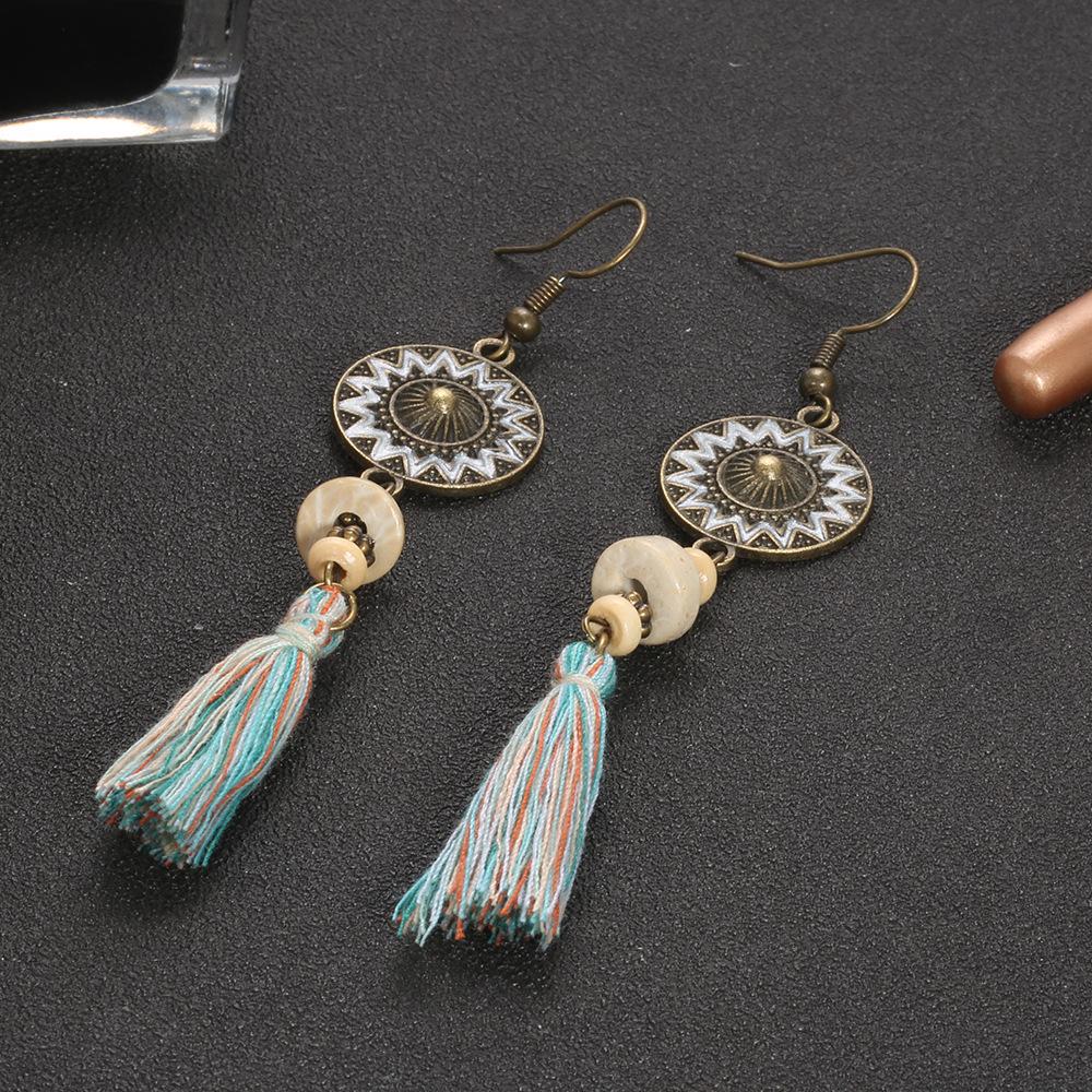 Source Round Sunflower Colored Beads Tassel Earrings Women
