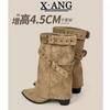 Leather But Knee Knight Boots Spice Girls Belt Buckle Pants Boots Short Boots Women's Boots Western Boots Women's Boots