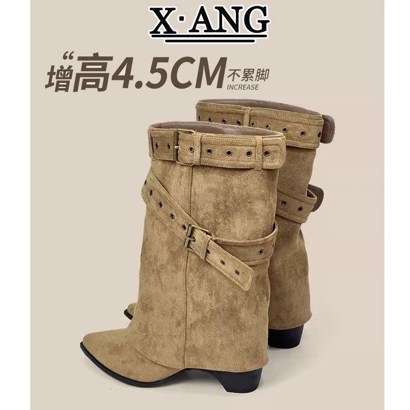 Leather But Knee Knight Boots Spice Girls Belt Buckle Pants Boots Short Boots Women's Boots Western Boots Women's Boots