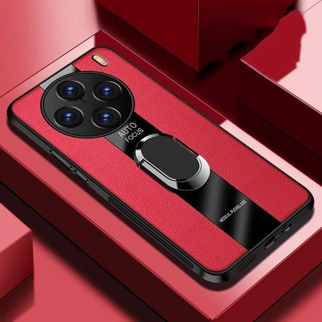 Držák prstenu Plexisklo kožené pouzdro pro Vivo X100 Pro Zadní kryt Nárazuvzdorné silikonové pouzdro na telefon pro Vivo X 100 X100Pro X90 X90Pro Plus