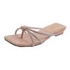 Coarse heel temperament silver rhinestone toe slippers women's shoes wear new summer sandals