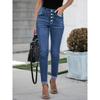 Women's Plus Size Slim Fit Multi-button Elastic Washed Denim Jeans