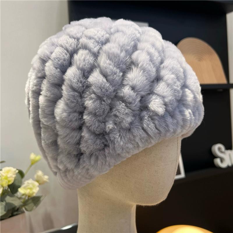 

Шапка из натурального кроличьего меха рекс, вязаный шерстяной головной убор, защищающий от холода и согревающий, женский, универсальный для осени и зимы One Size(55-60cm) светло-серый