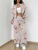 Purple Smudge 1116 Popular Autumn and Winter New European and American Women's Clothing Floral Printing Set