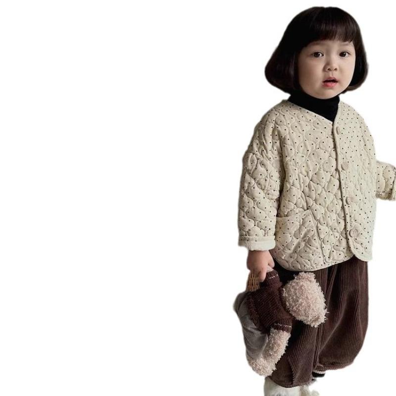 Girls' coat autumn and winter boys and girls baby versatile loose point children's high-quality cotton-padded clothes thickened