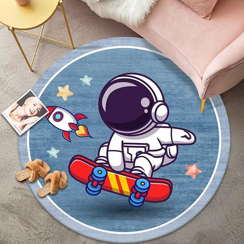 Modernes Kinderzimmer Runder Teppich Cartoon Astronauten Dekor Teppiche Junge Kinderzimmer Nachttischteppich Wohnzimmer Sofa Stuhl Bodenmatte