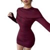 Elegant Women's Ruffled Shawl Dress - Slim-Fit, Long Sleeve, Hip-Hugging, Spring/Summer Fashion.