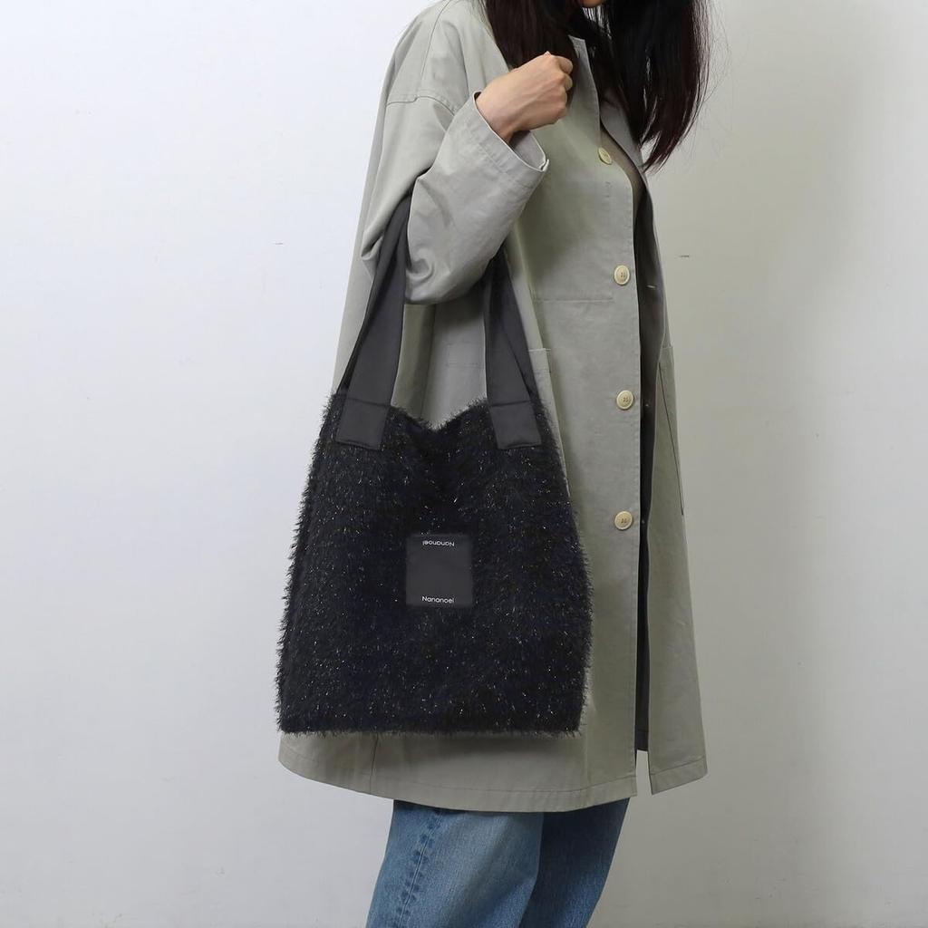 Nananoel Nillie Glitter Shaggy Hair Tote BagA4 Size Compatible 2553311021 Black (210)