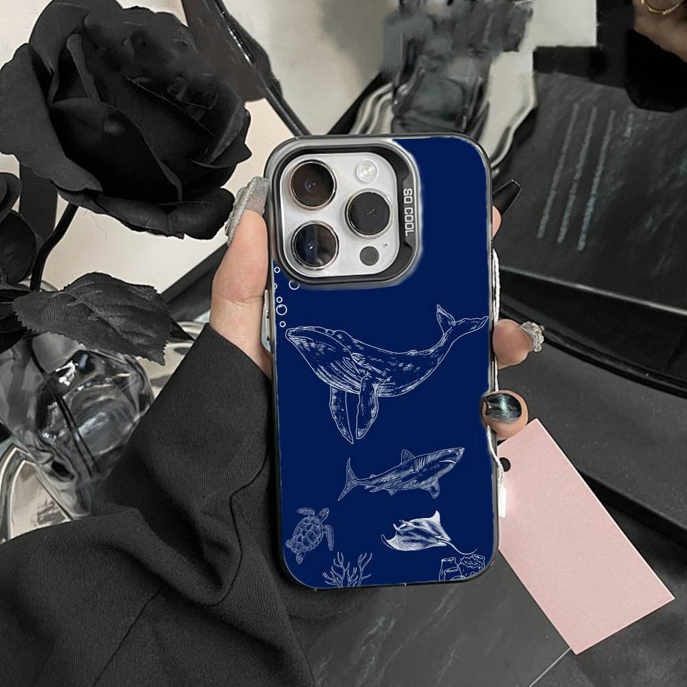 

Whale Fall Phone Case For iPhone17, 16,15,14,13,12 Pro Max Black Candy Matte Shockproof Cover iPhone16e