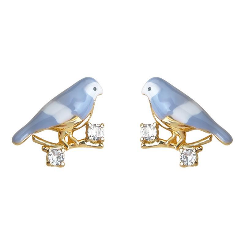 French Drip Oil Color Little Bird Zircon Earrings: Luxurious, Versatile, Retro Jewelry for Women