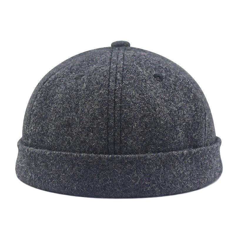 

Brimless Baseball Caps Dad Winter Felt Beret Hip Hop Beanie Men Docker Sailor Hats Women Wool Snow Hat Men Big Size Skull Caps 60-65cm темно-сірий