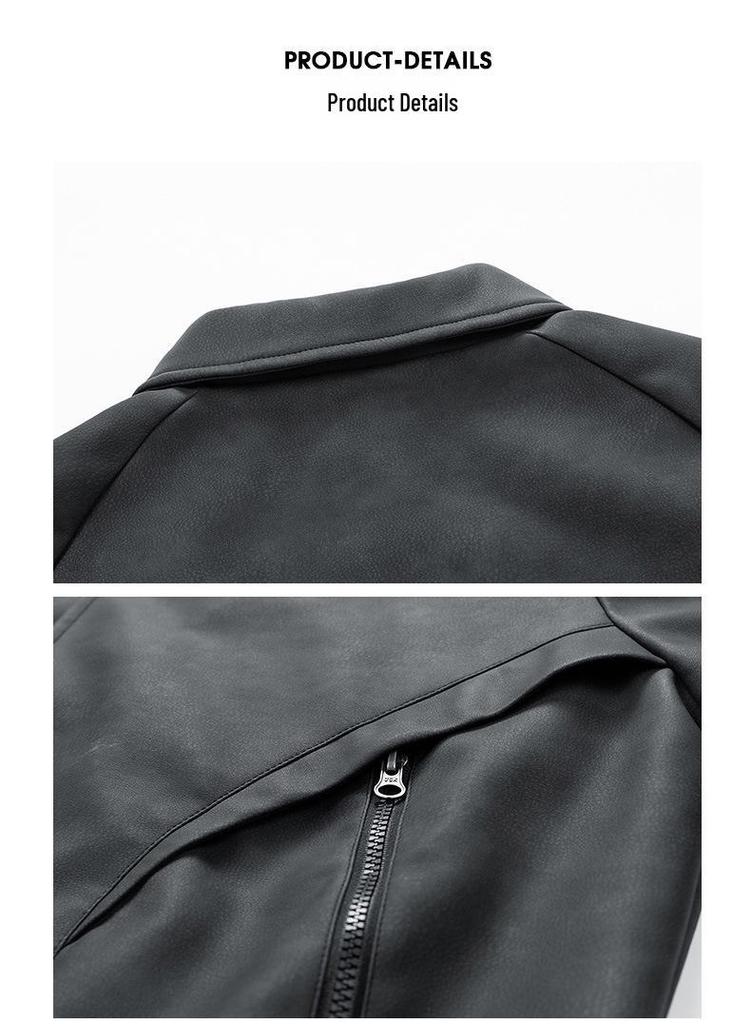 Men's Plus Size PU Leather Jacket - Hong Kong Style Autumn/Winter, Lapel, Pure Color, Casual Couple Outerwear for Chubby Individuals